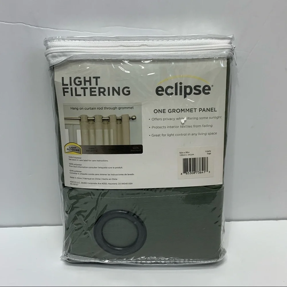 ECLIPSE Liberty Sage Green Light Filtering Sheer Curtain Panel 52 x 95 NEW NWT